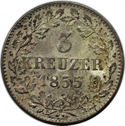 Реверс монеты - 3 крейцера 1855 года - цена серебряной монеты - Вюртемберг, Вильгельм I