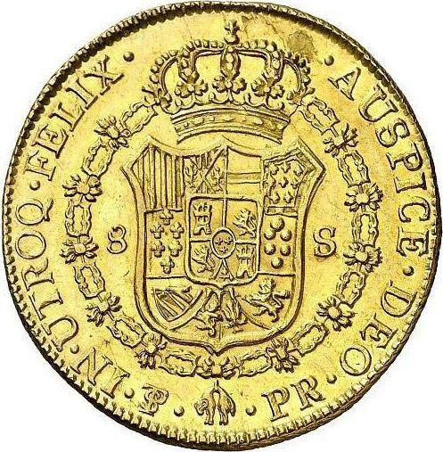 Реверс монеты - 8 эскудо 1788 года PTS PR - цена золотой монеты - Боливия, Карл III