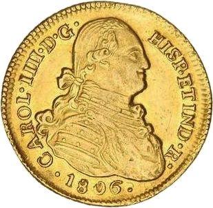Anverso 4 escudos 1806 So FJ - valor de la moneda de oro - Chile, Carlos IV