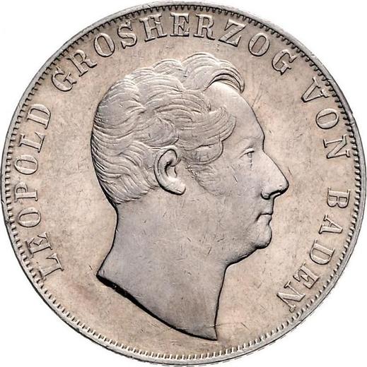 Аверс монеты - 2 гульдена 1852 года D - цена серебряной монеты - Баден, Леопольд