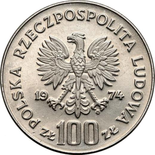 Аверс монеты - Пробные 100 злотых 1974 года MW SW "Елена Моджеевская" Никель - цена  монеты - Польша, Народная Республика