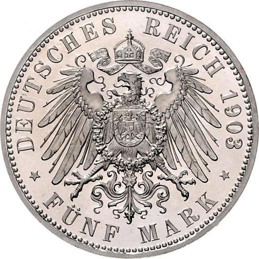 Reverso 5 marcos 1903 A "Sajonia-Altemburgo" 50 aniversario del reinado - valor de la moneda de plata - Alemania, Imperio alemán
