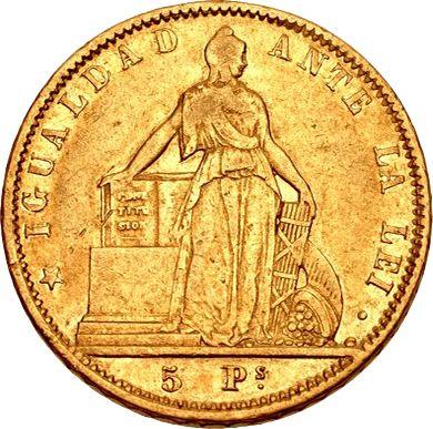 Reverso 5 pesos 1859 So - valor de la moneda de oro - Chile, República