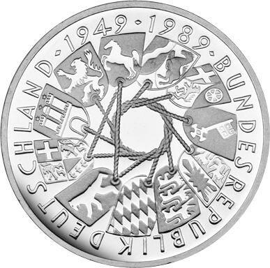 Аверс монеты - 10 марок 1989 года G "40 лет ФРГ" - цена серебряной монеты - Германия, ФРГ