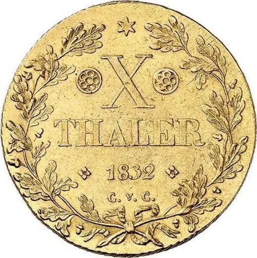 Реверс монеты - 10 талеров 1832 года CvC - цена золотой монеты - Брауншвейг-Вольфенбюттель, Вильгельм