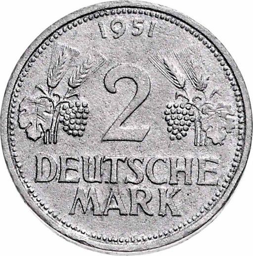 Аверс монеты - 2 марки 1951 года J Железо - цена  монеты - Германия, ФРГ