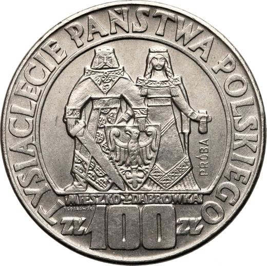 Rewers monety - PRÓBA 100 złotych 1966 MW "Mieszko i Dąbrówka" Nikiel - cena  monety - Polska, PRL