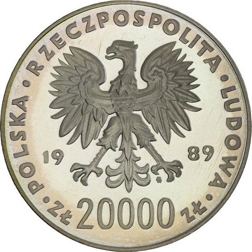 Obverse 20000 Zlotych 1989 MW ET "XIV World Cup FIFA - Italy 1990" Globe Silver - Silver Coin Value - Poland, Peoples Republic