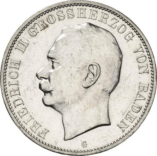 Аверс монеты - 5 марок 1913 года G "Баден" - цена серебряной монеты - Германия, Германская Империя