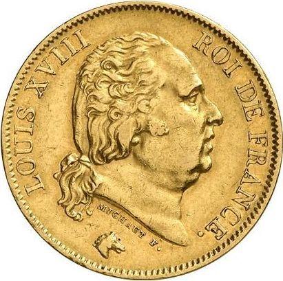 Аверс монеты - 40 франков 1824 года A "Тип 1816-1824" Париж - цена золотой монеты - Франция, Людовик XVIII