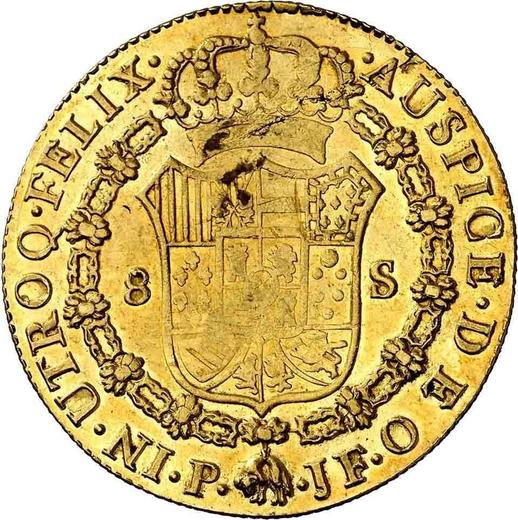 Revers 8 Escudos 1794 P JF - Goldmünze Wert - Kolumbien, Karl IV