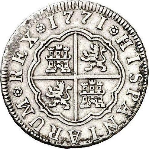 Реверс монеты - 2 реала 1771 года M PJ - цена серебряной монеты - Испания, Карл III