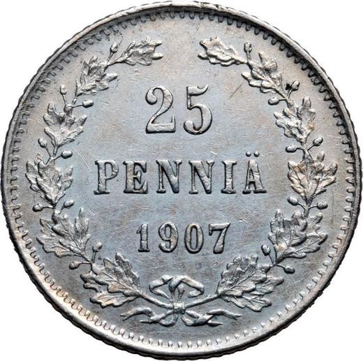 Rewers monety - 25 penni 1907 L - cena srebrnej monety - Finlandia, Wielkie Księstwo