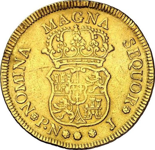 Реверс монеты - 4 эскудо 1760 года PN J - цена золотой монеты - Колумбия, Карл III
