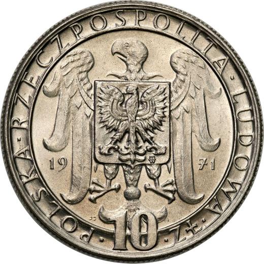 Anverso Pruebas 10 eslotis 1971 MW JJ "50 aniversario del tercer levantamiento de Silesia" Níquel - valor de la moneda  - Polonia, República Popular
