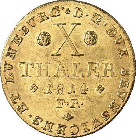 Reverso 10 táleros 1814 FR - valor de la moneda de oro - Brunswick-Wolfenbüttel, Federico Guillermo