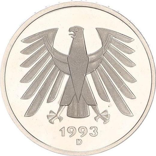 Reverso 5 marcos 1993 D - valor de la moneda  - Alemania, RFA