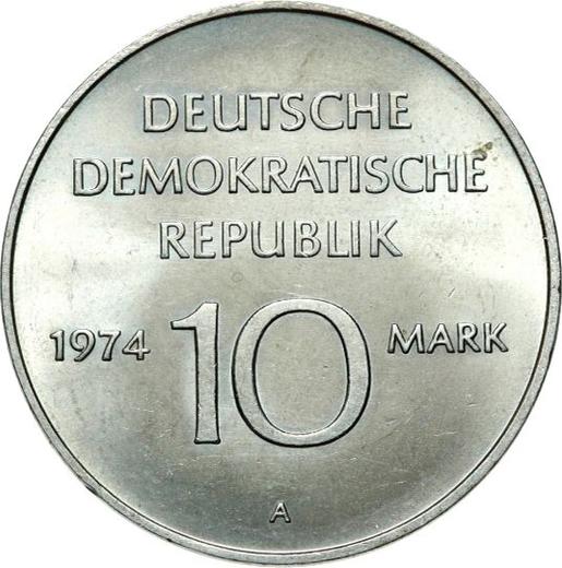 Reverso 10 marcos 1974 A "25 aniversario de la RDA" - valor de la moneda  - Alemania, República Democrática Alemana (RDA)