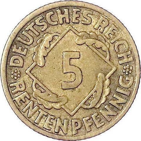 Аверс монеты - 5 рентенпфеннигов 1924 года F - цена  монеты - Германия, Bеймарская республика