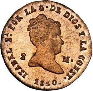 Anverso 2 maravedíes 1850 - valor de la moneda  - España, Isabel II