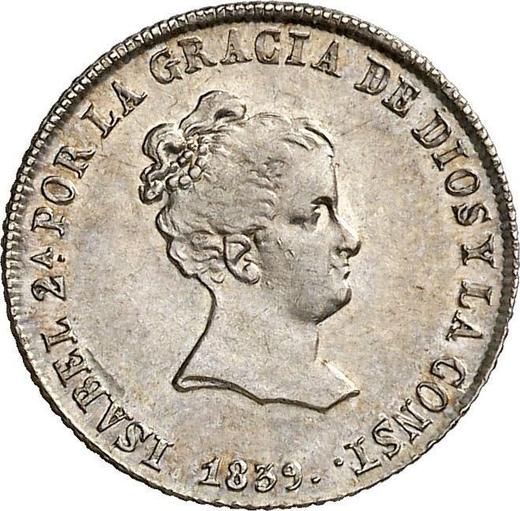 Аверс монеты - 2 реала 1839 года S RD - цена серебряной монеты - Испания, Изабелла II