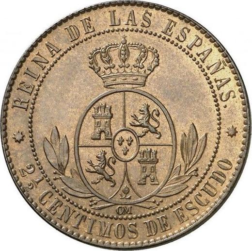 Реверс монеты - 2 1/2 сентимо эскудо 1866 года OM Восьмиконечные звёзды - цена  монеты - Испания, Изабелла II