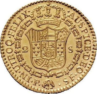Реверс монеты - 2 эскудо 1787 года P SF - цена золотой монеты - Колумбия, Карл III