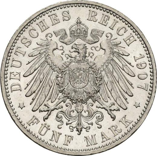 Reverso 5 marcos 1907 G "Baden" - valor de la moneda de plata - Alemania, Imperio alemán