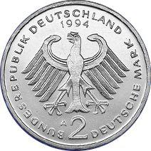 Reverso 2 marcos 1994 A "Ludwig Erhard" - valor de la moneda  - Alemania, RFA