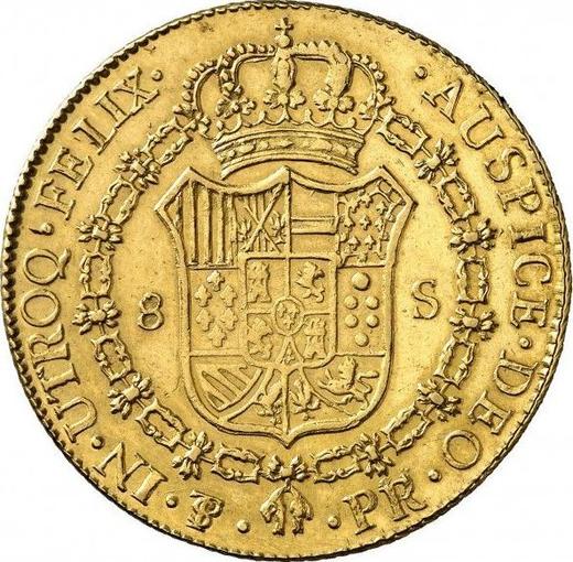 Реверс монеты - 8 эскудо 1791 года PTS PR "Тип 1791-1808" - цена золотой монеты - Боливия, Карл IV