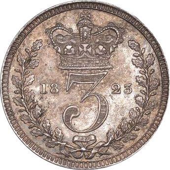 Reverso 3 peniques 1823 "Maundy" - valor de la moneda de plata - Gran Bretaña, Jorge IV