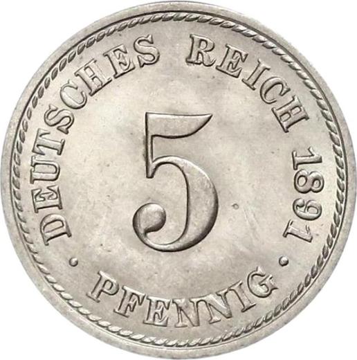 Аверс монеты - 5 пфеннигов 1891 года A "Тип 1890-1915" - цена  монеты - Германия, Германская Империя