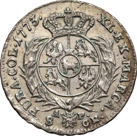 Reverso Dwuzłotówka (8 groszy) 1773 AP - valor de la moneda de plata - Polonia, Estanislao II Poniatowski