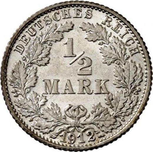 Аверс монеты - 1/2 марки 1912 года F "Тип 1905-1919" - цена серебряной монеты - Германия, Германская Империя