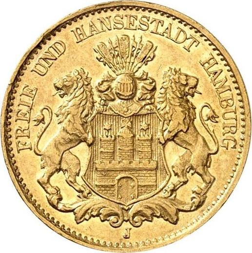 Anverso 10 marcos 1875 J "Hamburg" - valor de la moneda de oro - Alemania, Imperio alemán