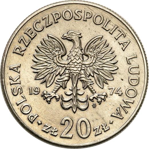Аверс монеты - Пробные 20 злотых 1974 года MW "Марцелий Новотко" Никель - цена  монеты - Польша, Народная Республика