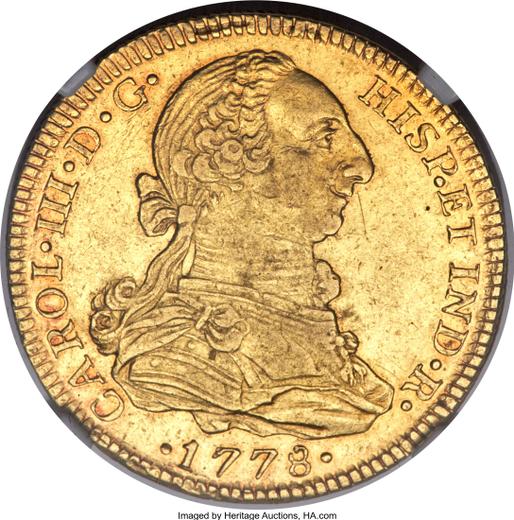 Awers monety - 4 escudo 1778 Mo FF - cena złotej monety - Meksyk, Karol III