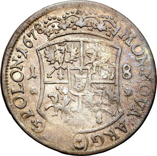 Reverso Ort (18 groszy) 1678 SB "Escudo cóncavo" - valor de la moneda de plata - Polonia, Juan III Sobieski