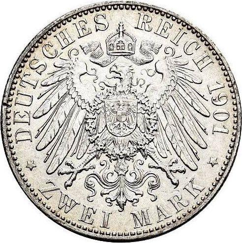 Reverso 2 marcos 1901 A "Sajonia-Weimar-Eisenach" - valor de la moneda de plata - Alemania, Imperio alemán