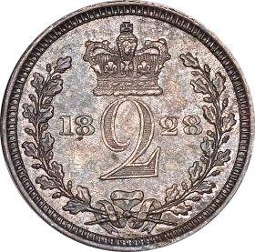 Реверс монеты - 2 пенса 1828 года "Монди" - цена серебряной монеты - Великобритания, Георг IV