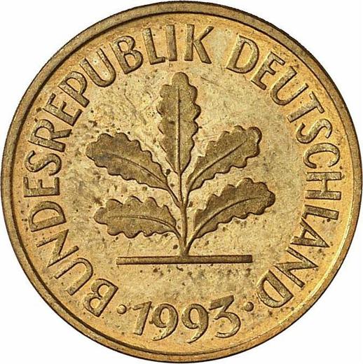 Reverso 5 Pfennige 1993 G - valor de la moneda  - Alemania, RFA