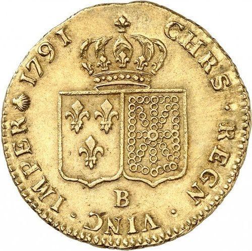 Reverso 2 Louis d'Or 1791 B Ruan - valor de la moneda de oro - Francia, Luis XVI