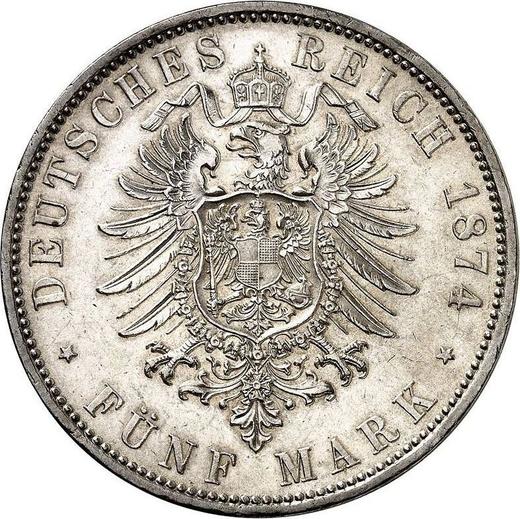 Reverso 5 marcos 1874 F "Würtenberg" - valor de la moneda de plata - Alemania, Imperio alemán