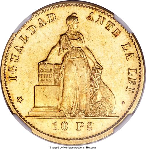 Аверс монеты - 10 песо 1883 года So - цена  монеты - Чили, Республика