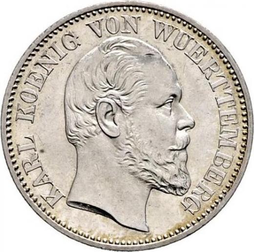 Аверс монеты - 1/2 гульдена 1866 года - цена серебряной монеты - Вюртемберг, Карл I