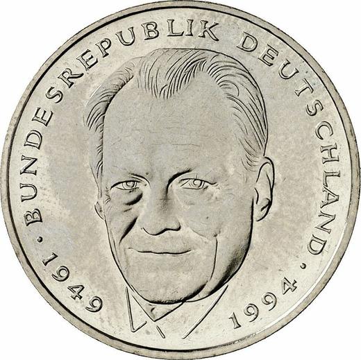 Аверс монеты - 2 марки 1995 года D "Вилли Брандт" - цена  монеты - Германия, ФРГ