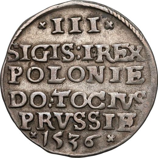Реверс монеты - Трояк (3 гроша) 1536 года "Эльблонг" - цена серебряной монеты - Польша, Сигизмунд I Старый