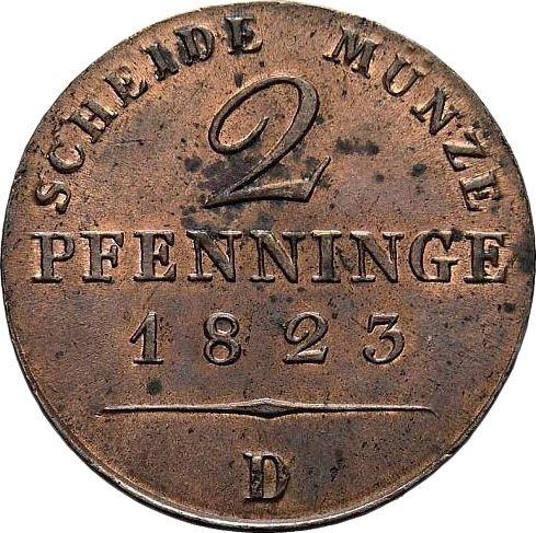 Реверс монеты - 2 пфеннига 1823 года D - цена  монеты - Пруссия, Фридрих Вильгельм III