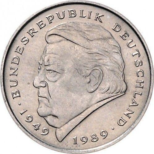 Аверс монеты - 2 марки 1990-2001 года "Франц Йозеф Штраус" Гурт гладкий - цена  монеты - Германия, ФРГ