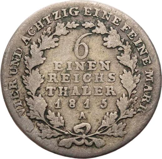 Reverso 1/6 tálero 1815 A - valor de la moneda de plata - Prusia, Federico Guillermo III